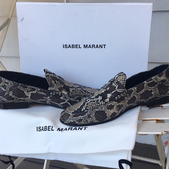 Isabel Marant Fezzy Leather Snakeskin Slip-On Shoes - Picture 6 of 8